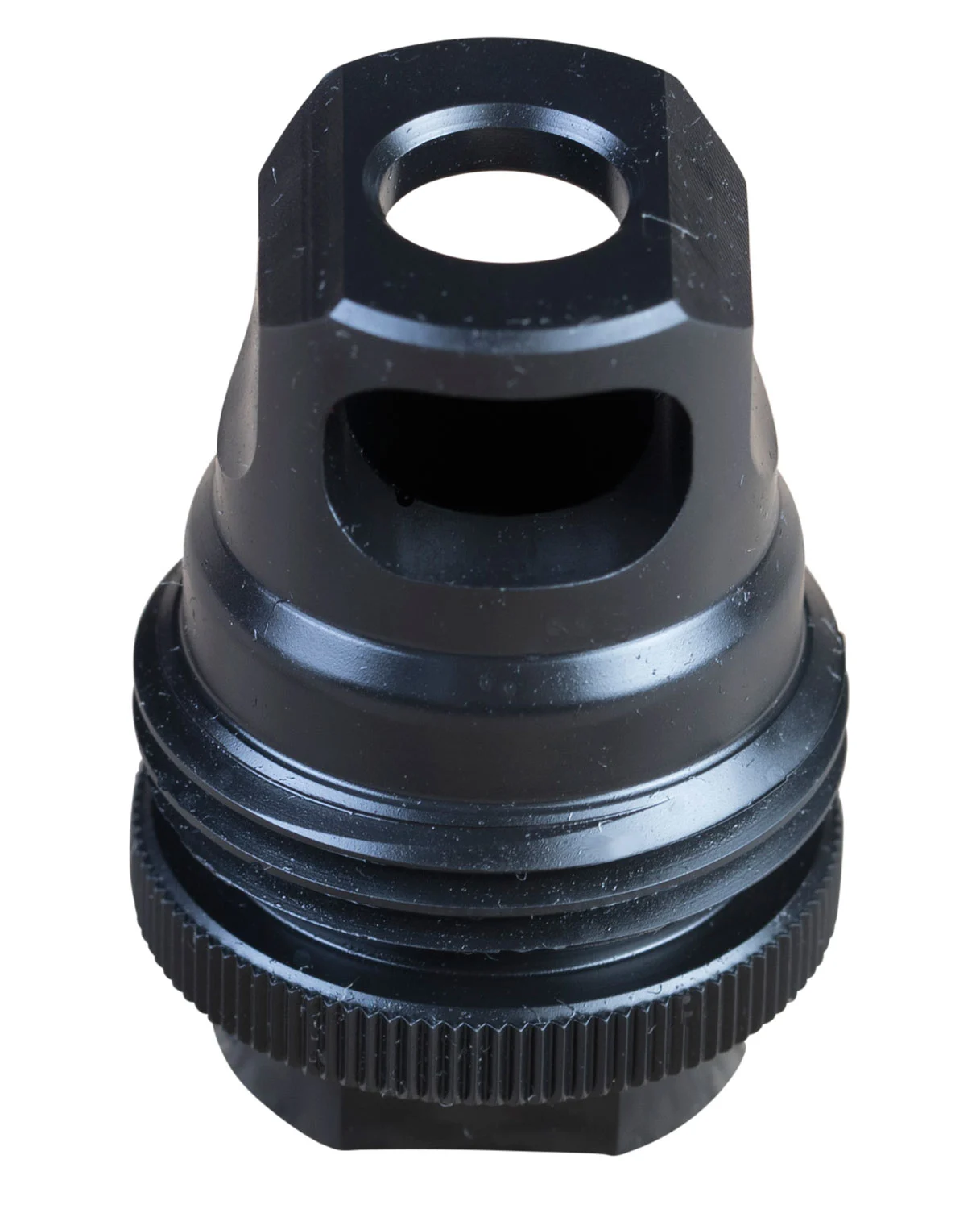 SilencerCo AC2628 ASR Single Port 9mm Luger Muzzle Brake in black steel with 1/2"-28 threading, featuring a single-port design for recoil reduction and compatibility with ASR mounting systems.
