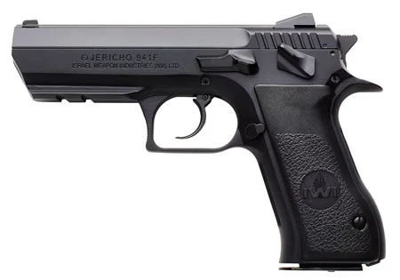 IWI US J941F910 Jericho 941 F9 9mm Luger Caliber with 4.40" Barrel, 10+1 Capacity, Overall Black Finish, Picatinny Rail & Beavertail Frame, Serrated Steel Slide & Polymer Grip