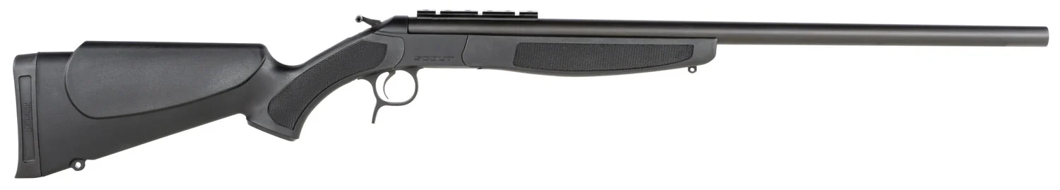 CVA Scout CR4830 single-shot rifle chambered in 450 Bushmaster with 25-inch matte blued barrel and black synthetic stock