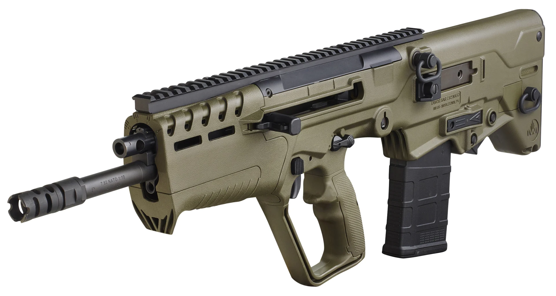 IWI US T7G20 Tavor 7 7.62x51mm NATO Caliber with 20" Barrel, 20+1 Capacity, OD Green Metal Finish, OD Green Fixed Bullpup Stock & Polymer Grip Ambidextrous Hand
