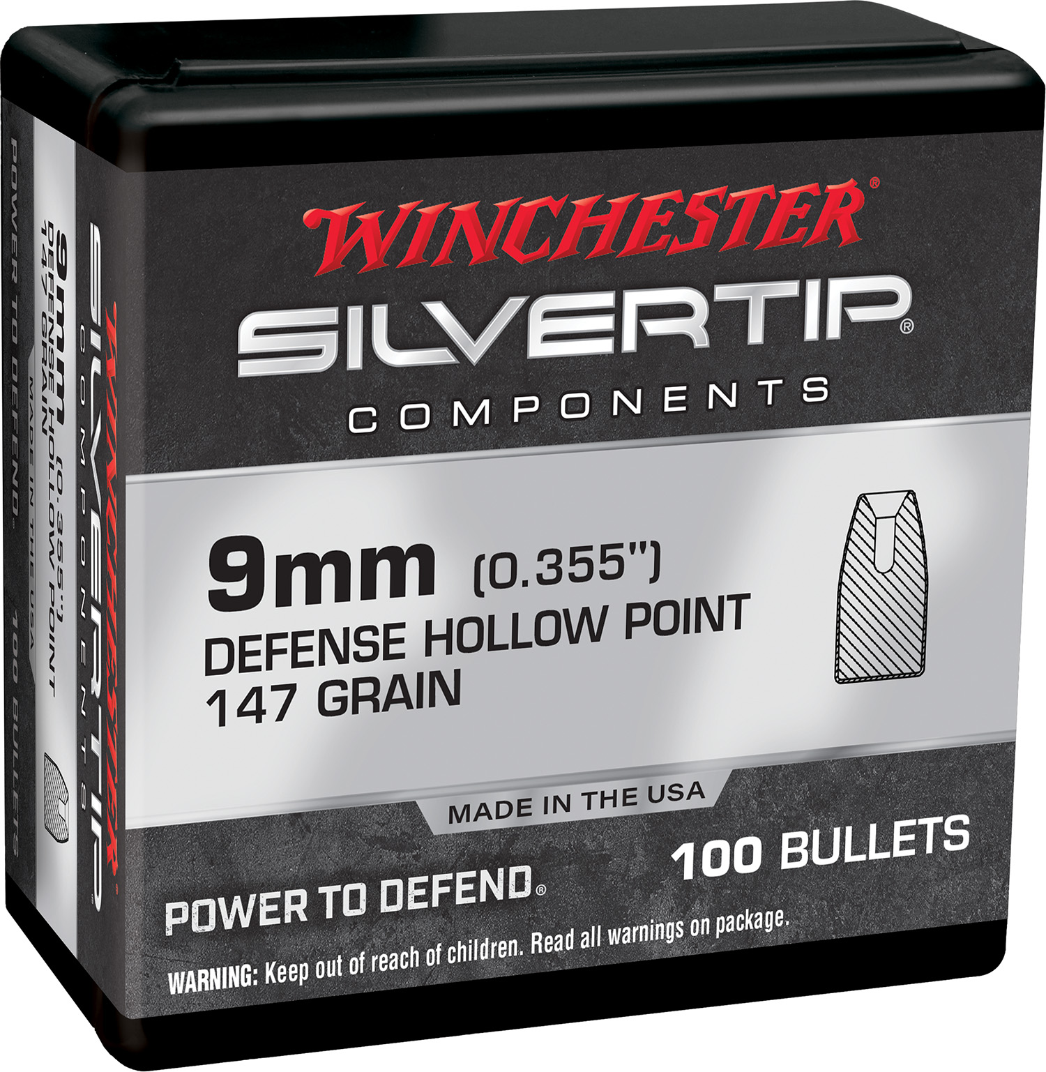 Winchester 9mm .355 147 Grain Silvertip JHP Reloading Bullets 100 Count