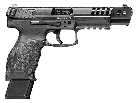 HK 81000554 VP9 Match 9mm Luger 10+1 5.51" Polygonal Rifled Barrel, Black Optic Ready/Serrated w/Ports Slide & Frame w/Picatinny Rail, Black Finger Grooved Polymer Grips Ambidextrous