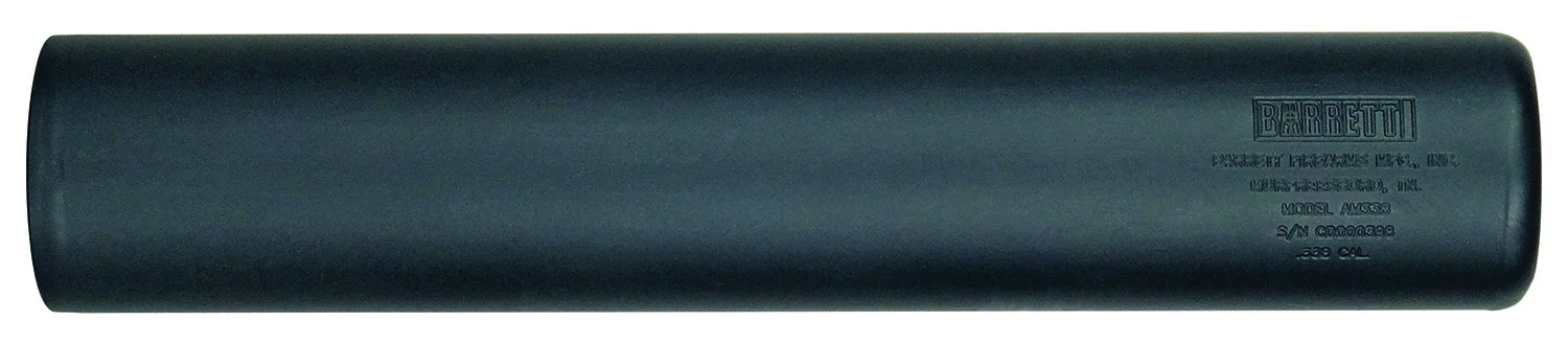 Barrett AM338 suppressor in black titanium, 1.80″ diameter, 9.90″ length
