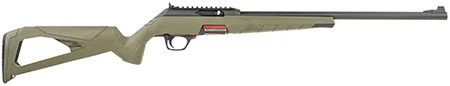 Winchester Wildcat .22 LR semi-auto rifle with 18" sporter barrel, matte black receiver, and OD green skeletonized synthetic stock
