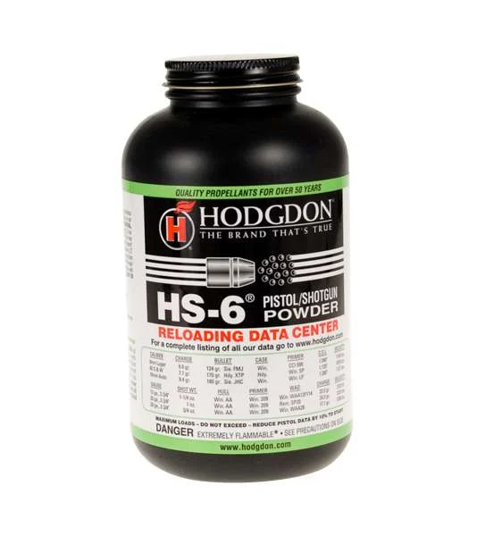 Hodgdon HS-6 1lb smokeless powder container for pistol and shotgun loads