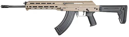M+M Industries M10X-M rifle chambered in 7.62×39 with flat dark earth finish, 16.5″ barrel, and side-folding Magpul Zhukov-S stock