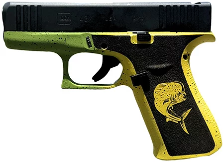 Glock G43X 9mm pistol with 3.41" barrel, 10-round capacity, and Mahogany Cerakote finish on polymer frame