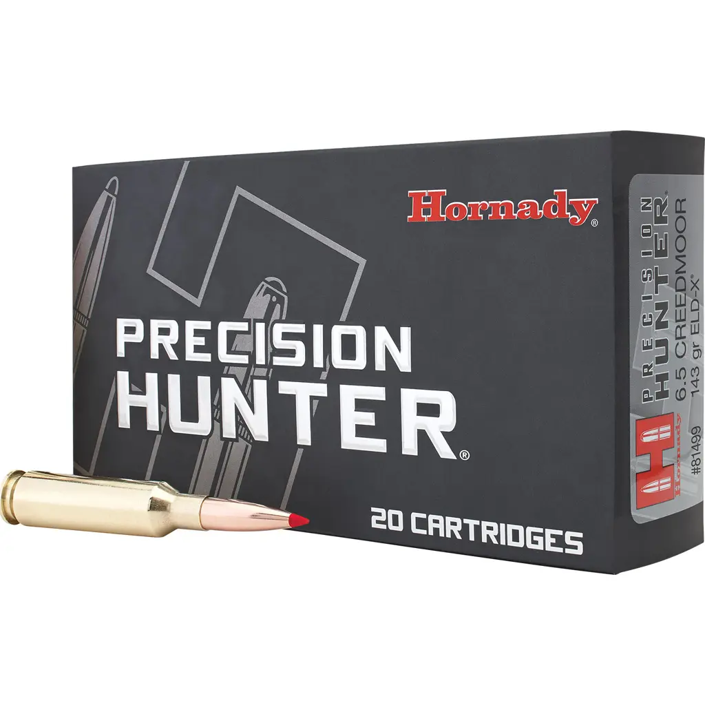 Hornady Precision Hunter 6.5 Creedmoor 143 Grain ELD-X® ammo for long-range big game hunting.