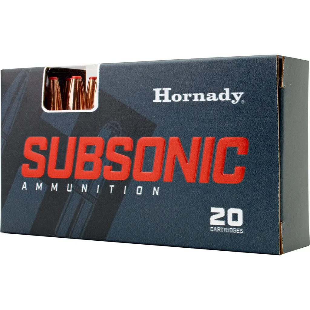 Hornady Subsonic .300 AAC Blackout 190 Grain Sub-X® ammo for suppressed shooting and precision hunting.