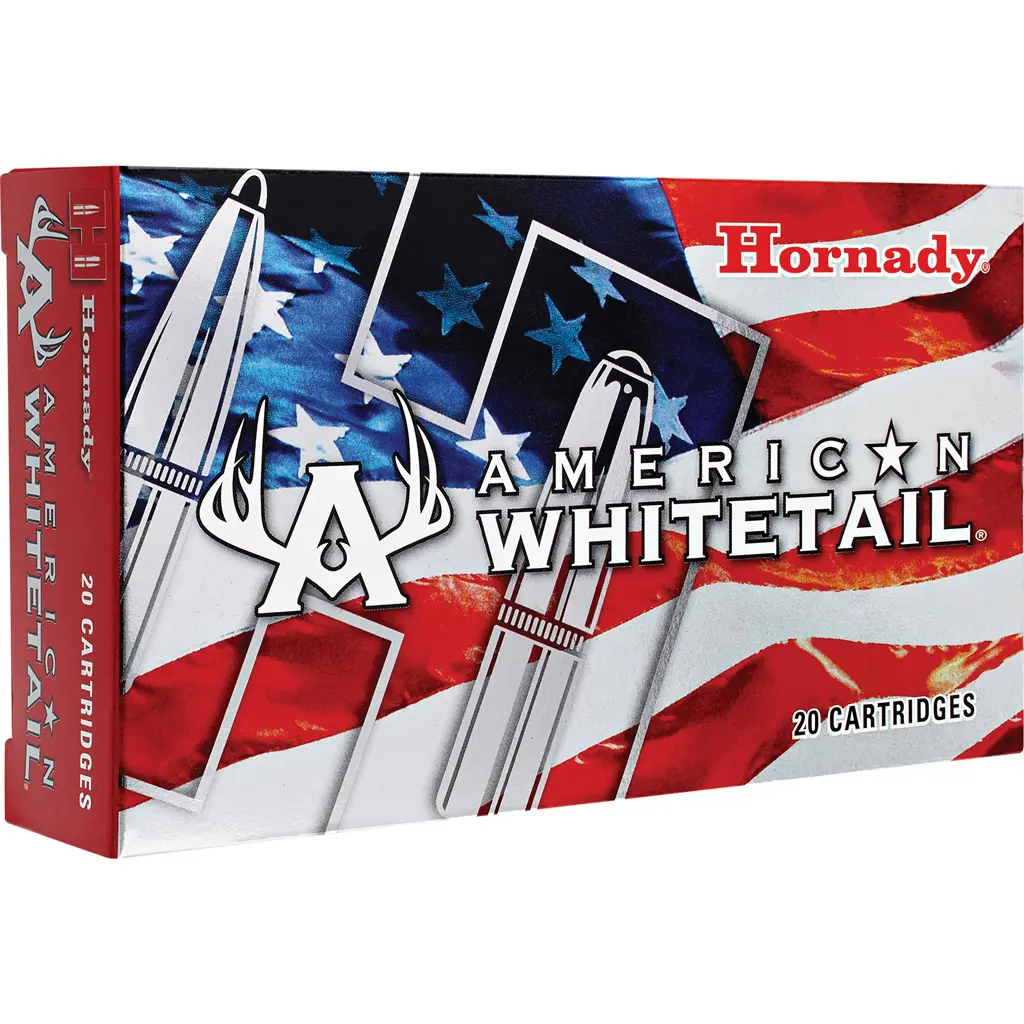 Hornady American Whitetail .300 WSM 165 Grain SP ammo for reliable deer hunting performance.