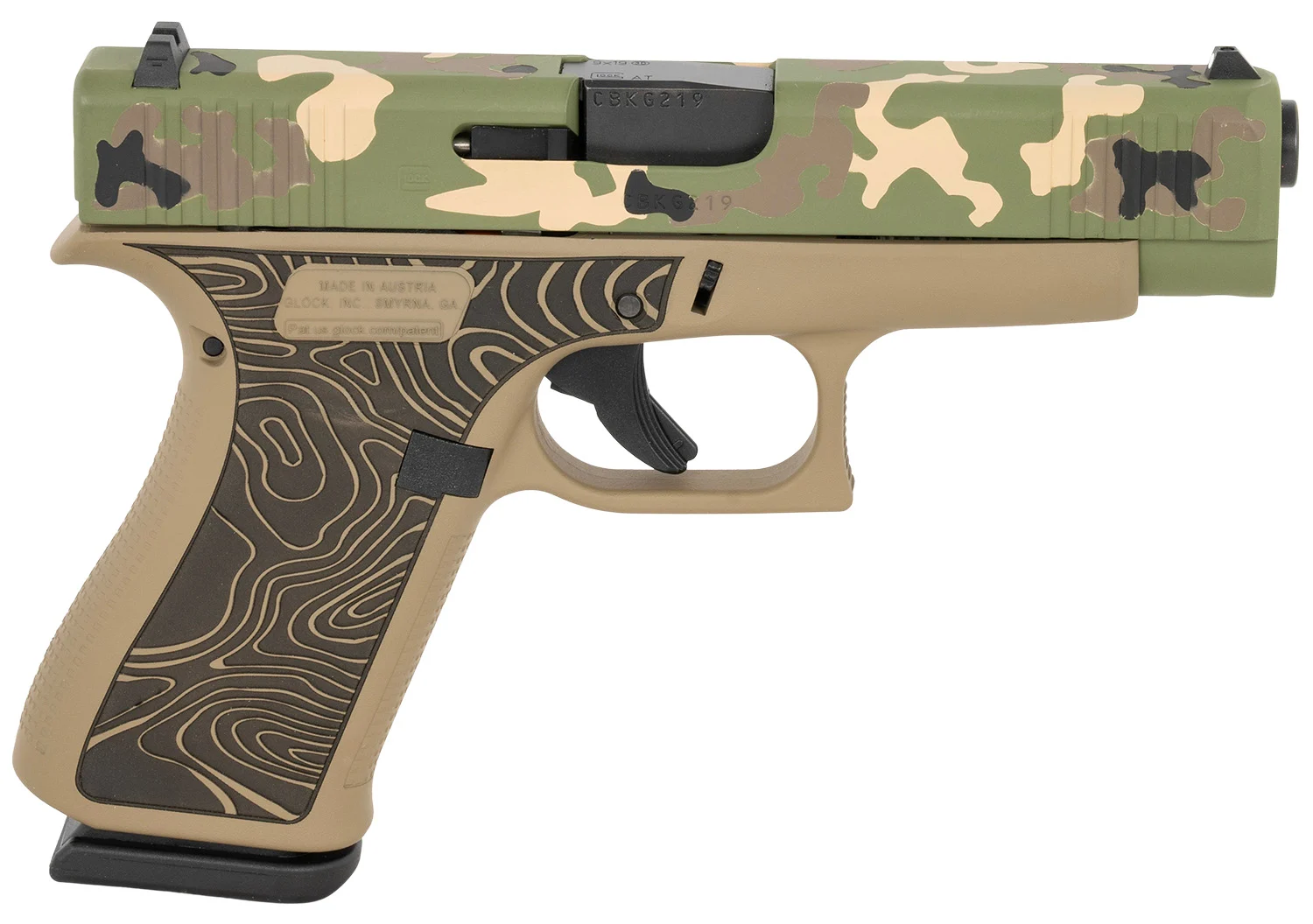 Glock G48 Gen5 Exclusive Hunter Edition 9mm pistol with 4.17" barrel, 10-round capacity, and slim black frame with beavertail