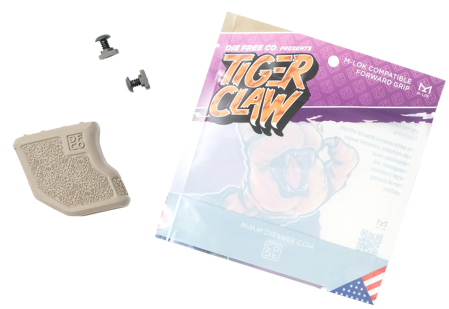 DFCO Tiger Claw angled foregrip/handstop in Flat Dark Earth for M-LOK handguards