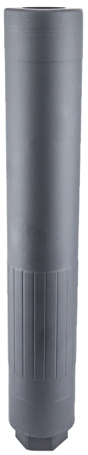KGM R50T .50 caliber suppressor in gray titanium, 2.25″ diameter, 14″ length with taper-lock mount