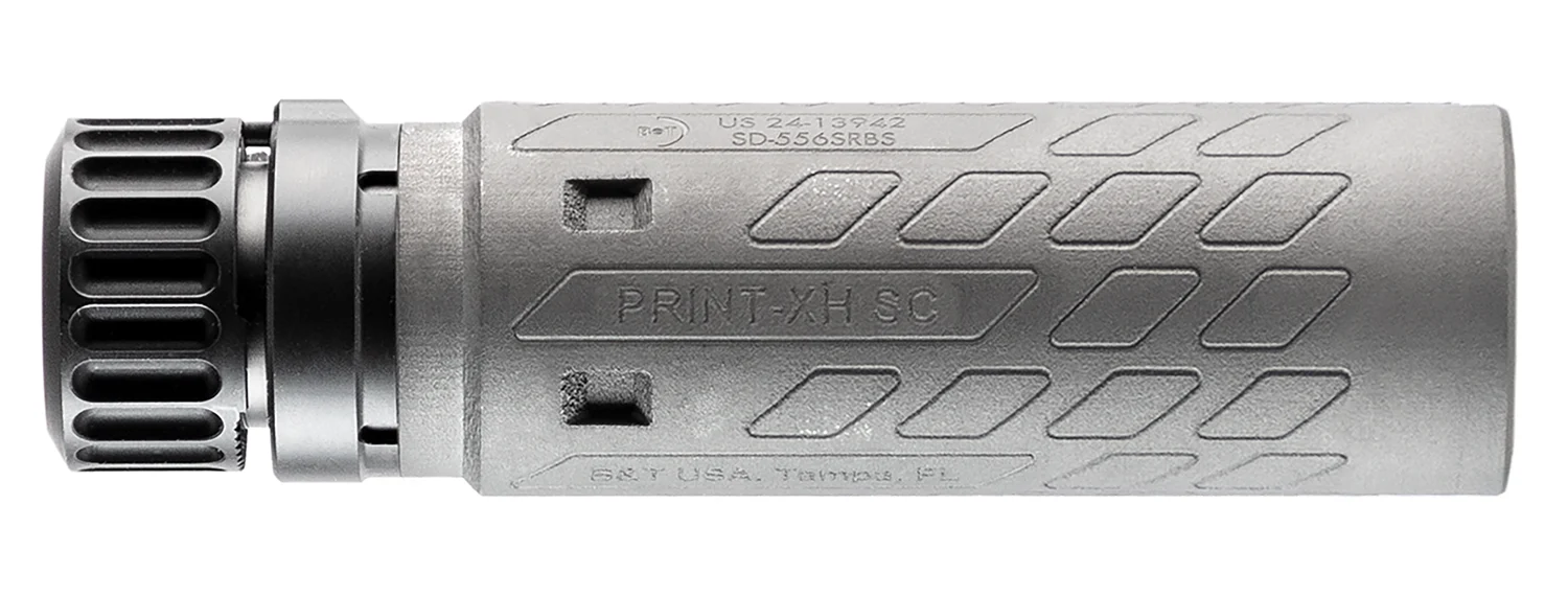 B&T Print-XH RBS SC suppressor for 5.56 NATO, gray titanium tube with Inconel blast chamber, 1.70″ OD