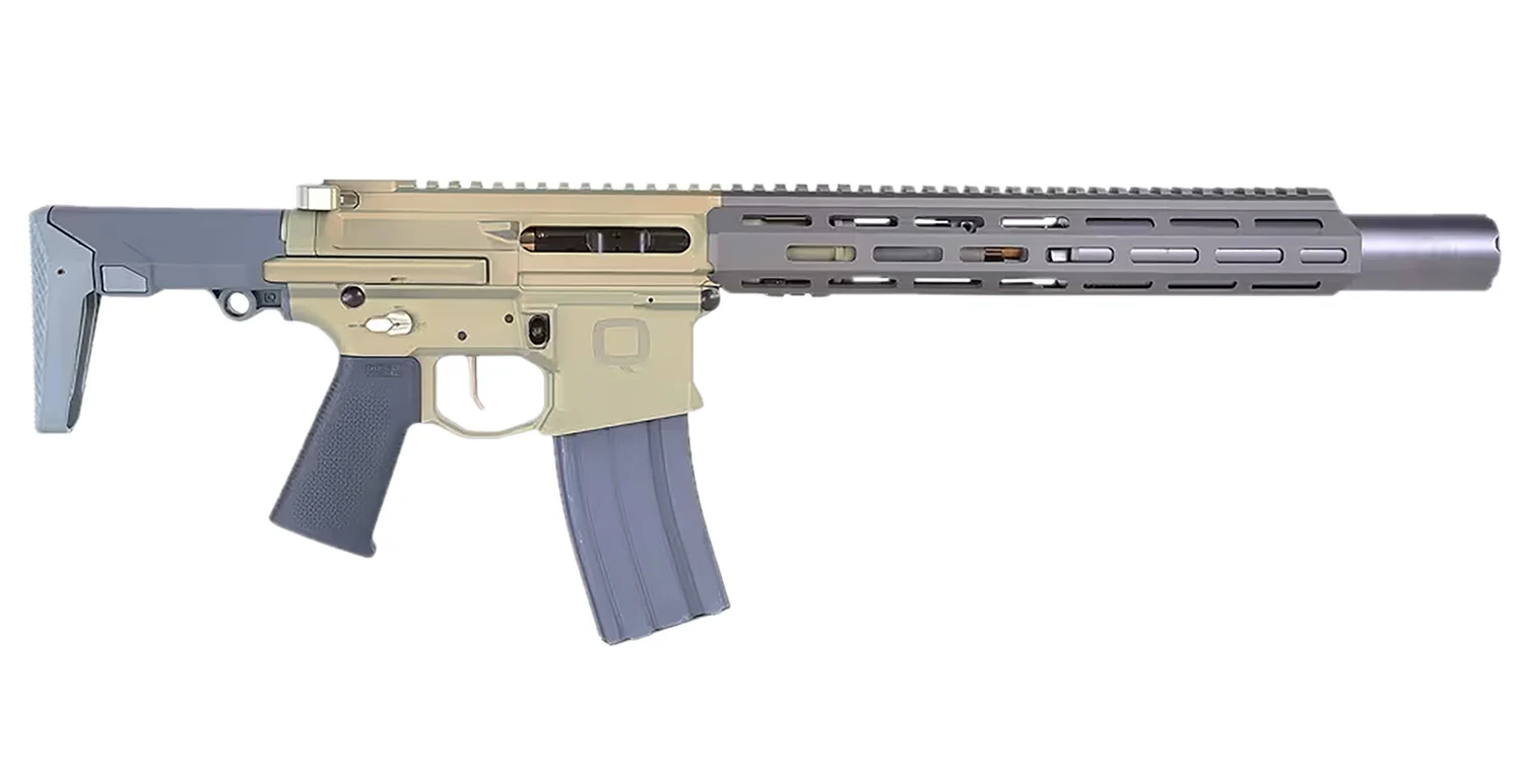 Q Honey Badger SBR with suppressor in .300 AAC Blackout, 7-inch barrel, gray and black