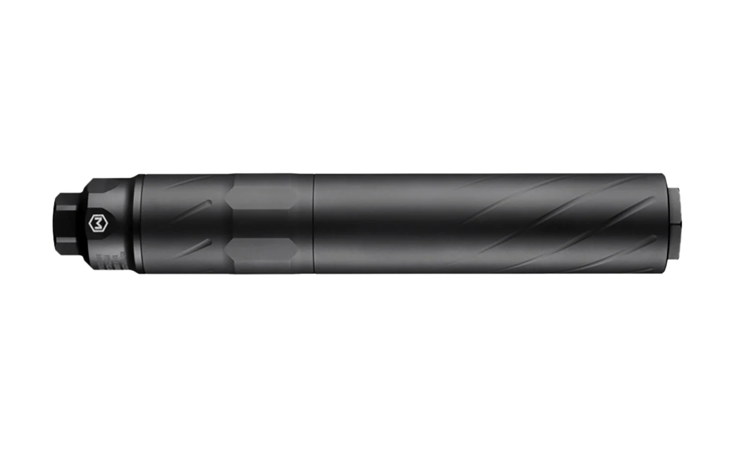 Maxim Defense PRS 338 suppressor in black aluminum/titanium, 1.75″ diameter, 5/8×24 direct-thread mount