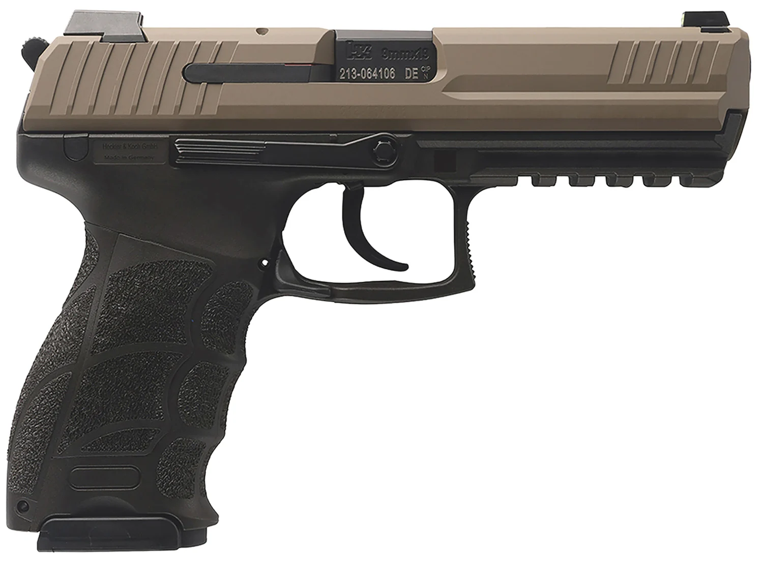 HK P30L V3 9mm Luger pistol with 4.45″ polygonal barrel and Flat Dark Earth frame
