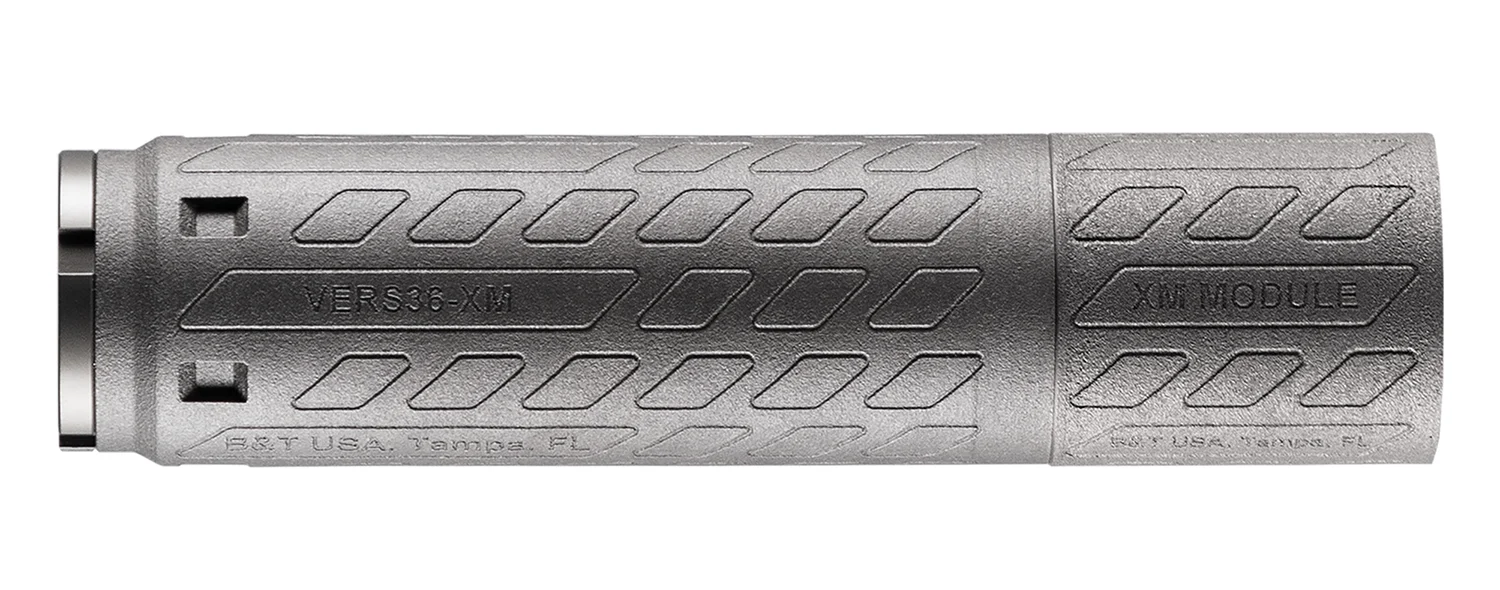 B&T Firearms Vers36 Ti suppressor, gray titanium, 1.70″ diameter, compact suppressor