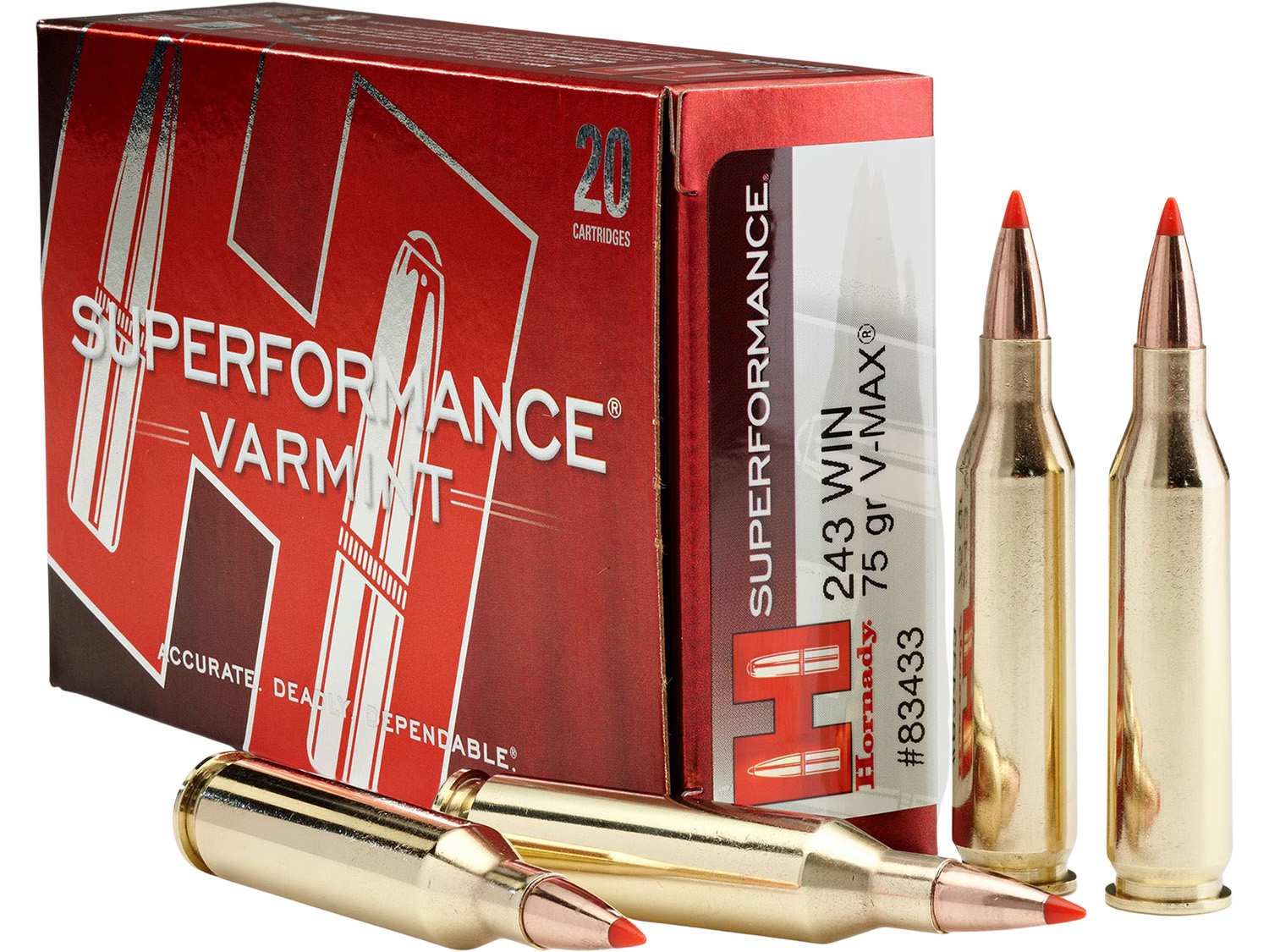Hornady Superformance Varmint .243 WSSM 75gr V-MAX rifle ammunition 20rd box available in Coushatta Louisiana