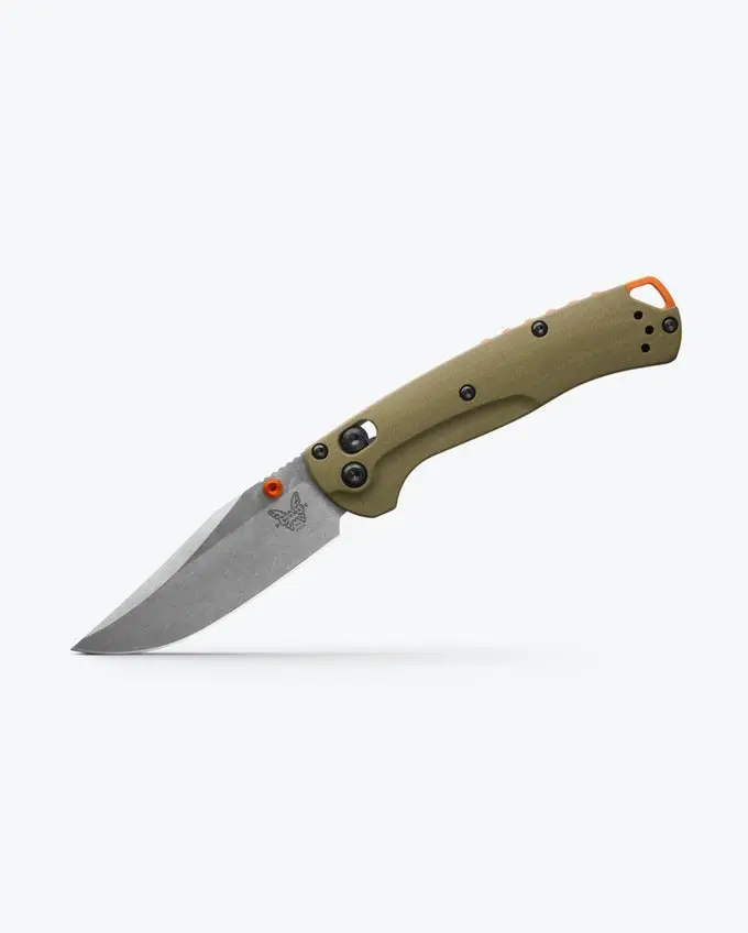 Benchmade Mini Taggedout 15534 Manual Open Knife with CPM-S45VN blade and OD Green G10 handle.