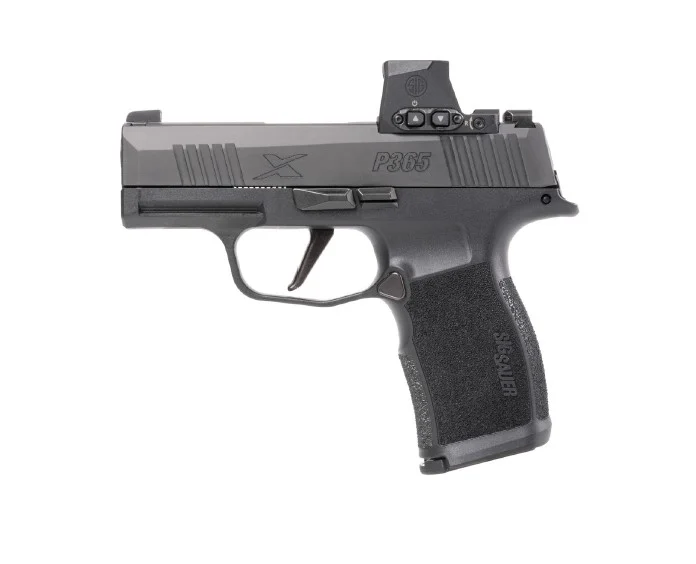SIG Sauer P365X 9mm pistol with 3.1-inch barrel, ROMEO-X Compact red dot sight, black grip module, and 10-round magazine
