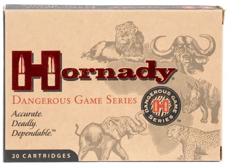 Hornady Dangerous Game .450-400 Nitro Express 400 Grain Solid ammo for hunting Cape buffalo, elephant, and large dangerous game.