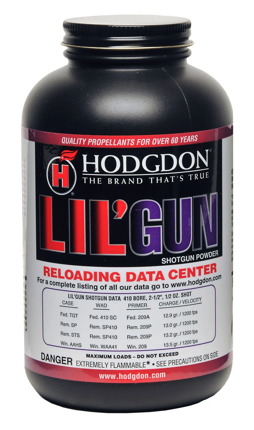 Hodgdon Lil' Gun 1lb smokeless powder container for .410 bore and magnum handgun loads