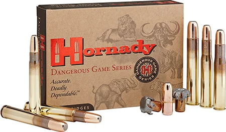Hornady Dangerous Game .404 Jeffery 400 Grain DGX Bonded ammo for hunting large, thick-skinned dangerous game.