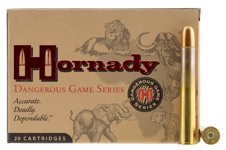 Hornady Dangerous Game .470 Nitro Express 500 Grain Solid hunting ammo with deep penetration, superior weight retention, and maximum stopping power.