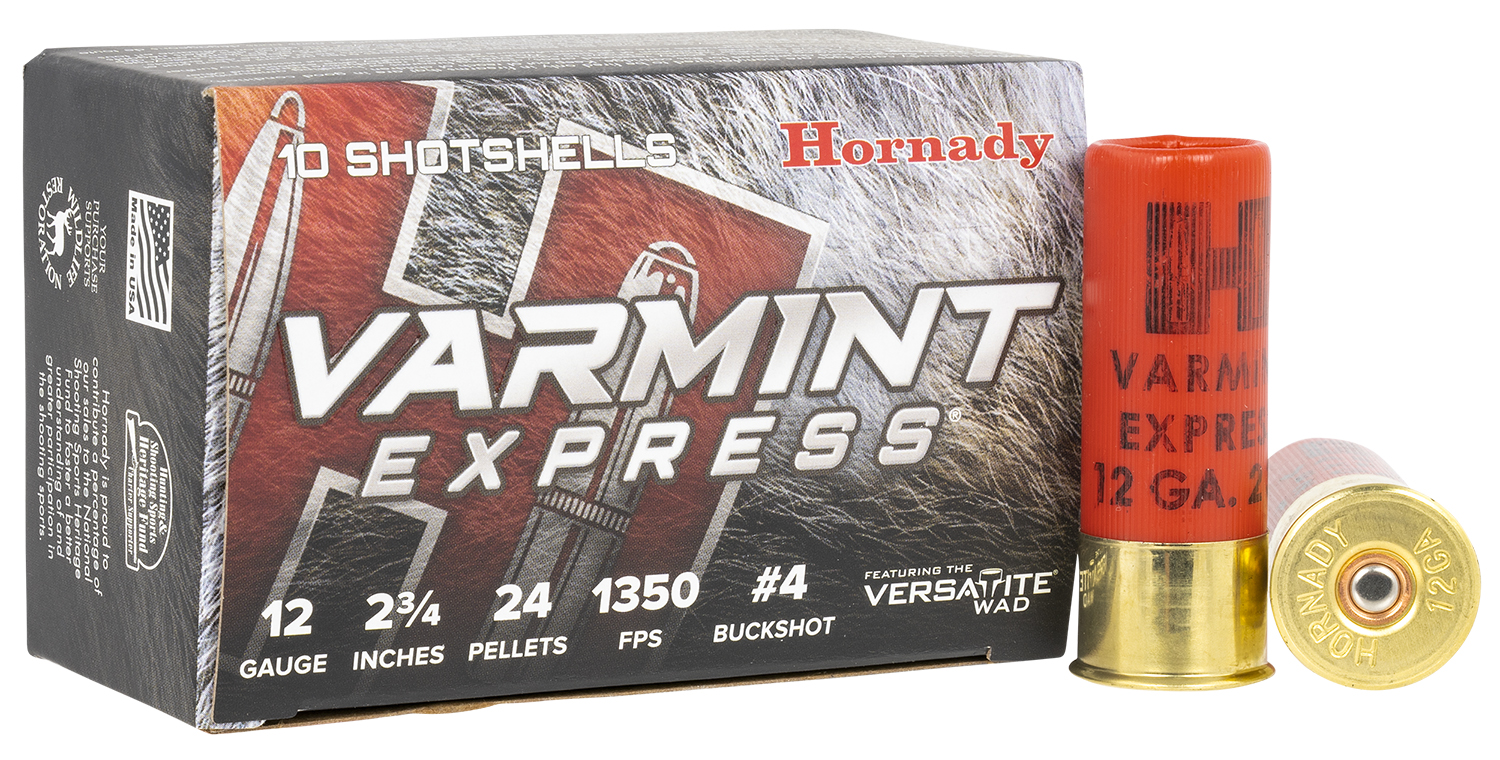 Hornady Varmint Express 12 Gauge 2¾ inch #4 buckshot shotgun ammo 10rd box available in Stonewall Louisiana