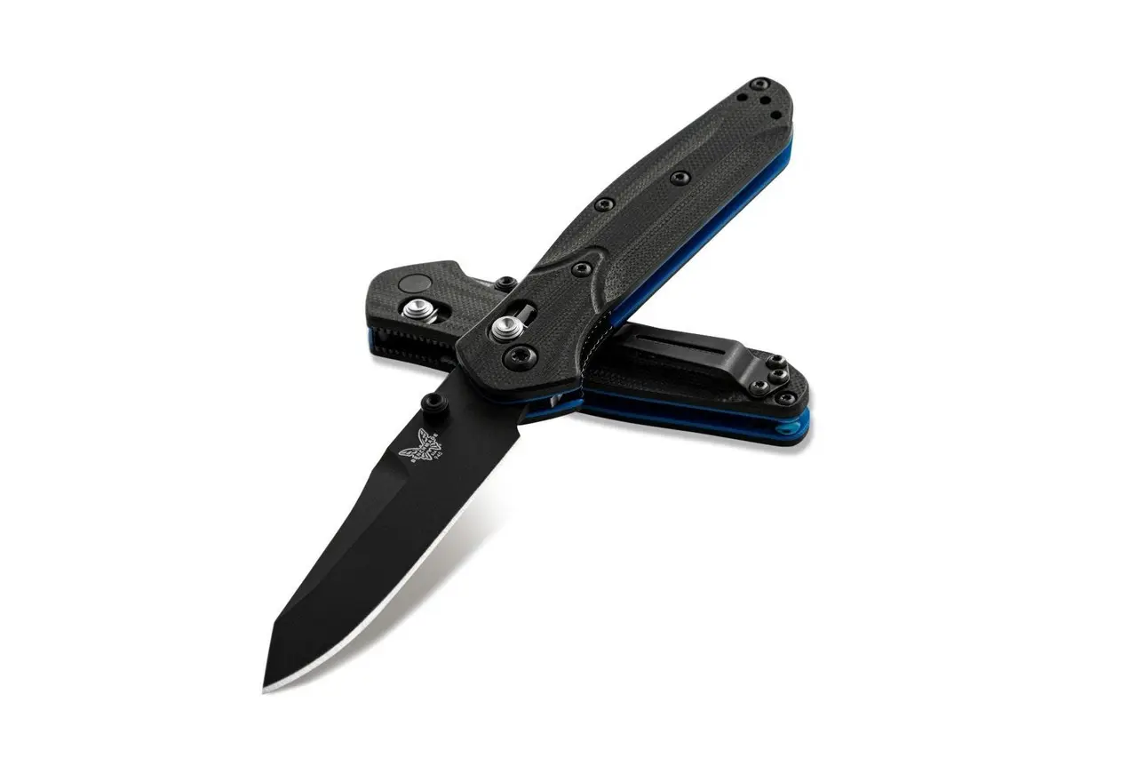 Benchmade Mini Osborne 945BK-1 Knife with Black-Coated Blade and Black & Blue G10 Handle