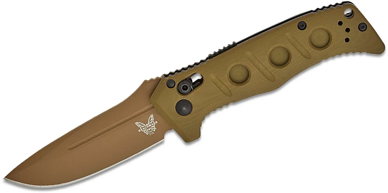 Benchmade Mini Auto Adamas 2730FE-2 Knife with OD Green G10 Handle and CPM-CruWear Blade