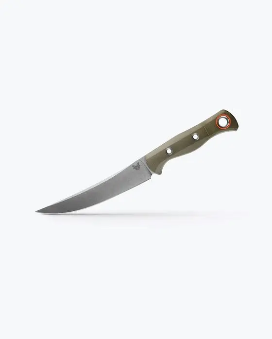 Benchmade MeatCrafter 15500-3 fixed blade knife with OD Green G10 handle and CPM-S45VN trailing point blade.