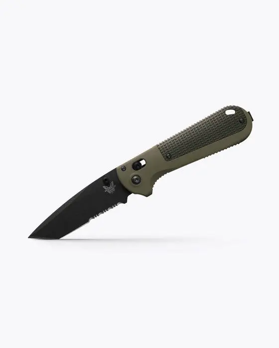 Benchmade Redoubt 431SBK-1 folding knife with CPM-D2 Cerakote tanto blade and Ranger Green Grivory handle.