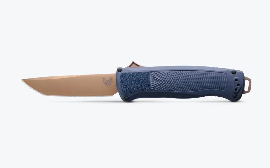 Benchmade #5370FE-01 Shootout OTF Knife with Flat Earth Blade and lightweight handle.