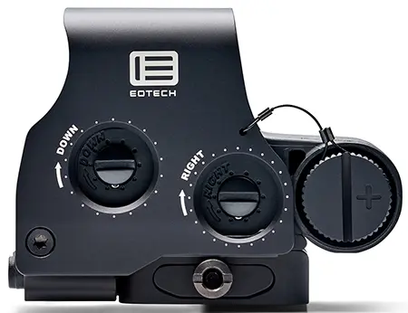 EOTech EXPS3-0 Holographic Sight mounted on an AR-15 rifle, showcasing its compact design and reticle.