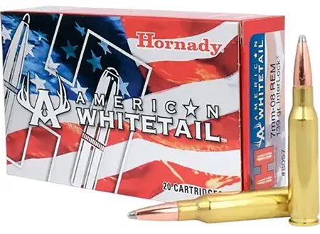 Hornady American Whitetail 7mm-08 Remington 139 Grain SP ammo for deer hunting and precision accuracy.