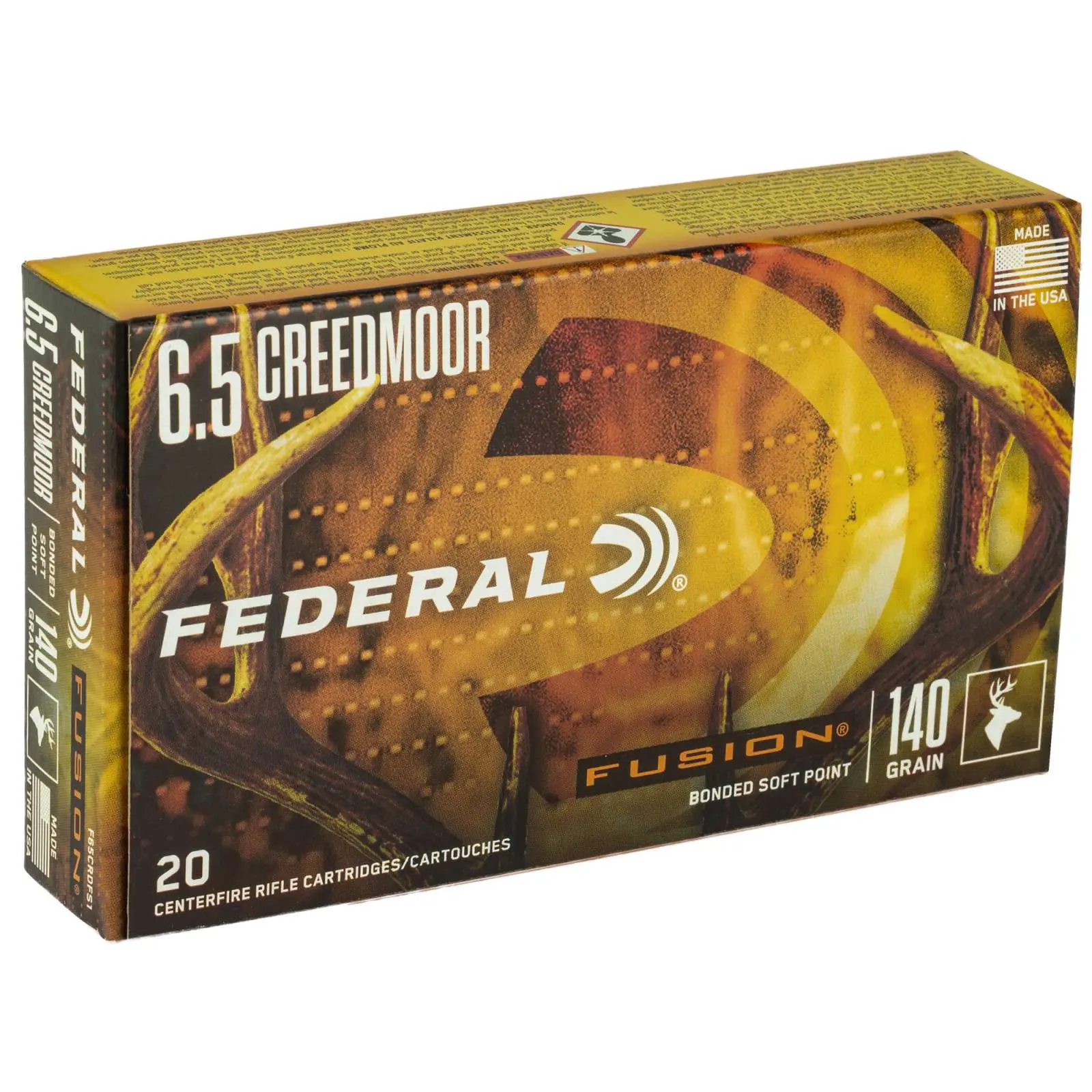 Federal Fusion .308 Winchester 165-grain Soft Point ammunition box with cartridges displayed.