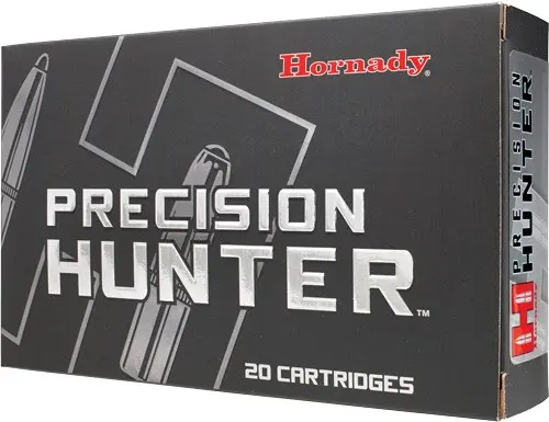 Hornady Precision Hunter 7mm Rem Mag 162 Grain ELD-X ammo for long-range big game hunting with superior accuracy and controlled expansion.