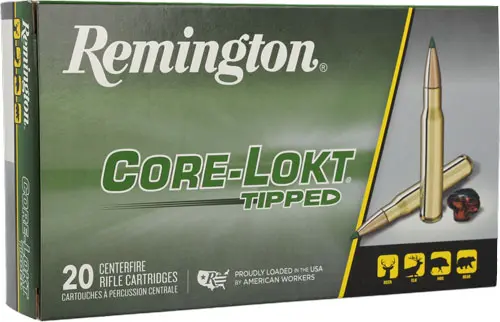 Remington CORE-LOKT TIPPED 6.5 Creedmoor 129 GR ammunition, ideal for long-range hunting, 20-round box.