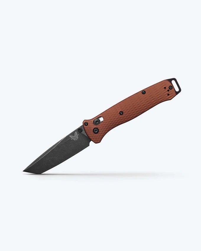 Benchmade Bailout 537BK-07 folding knife with burnt copper aluminum handle and MagnaCut DLC Battlewash tanto blade