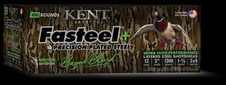 Kent Fasteel+ Bayou Blend 12 Gauge 3 Inch 1 1/4 oz #2x4 layered steel hunting shells, part number K123FSPLUS24.