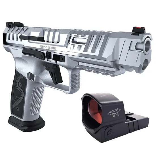 Canik Rival-S 9mm, Mecanik MO2, 5-inch barrel, 18-round magazine, Chrome finish, precision performance.