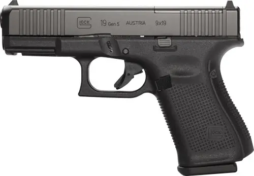 Glock G19 Gen 5 MOS FS 9mm pistol featuring a 4.02-inch barrel, black polymer frame, and Modular Optic System (MOS) for mounting optics.