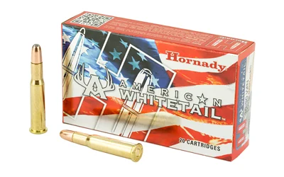 Hornady American Whitetail 30-30 Winchester 150 Grain InterLock RN ammo for whitetail deer hunting and lever-action rifles.