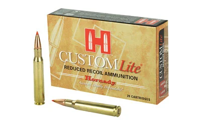 Hornady Custom Lite 30-06 Springfield 125 Grain SST ammunition featuring a Super Shock Tip (SST) bullet designed for rapid expansion and reduced recoil.