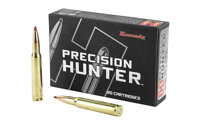 Hornady Precision Hunter 30-06 Springfield 178 Grain ELD-X ammunition featuring a Heat Shield tip and secant ogive design for superior accuracy and terminal performance.