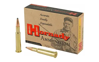 Hornady Custom .30-40 Krag 180 Grain SP ammunition with InterLock® Spire Point bullets for controlled expansion and deep penetration.
