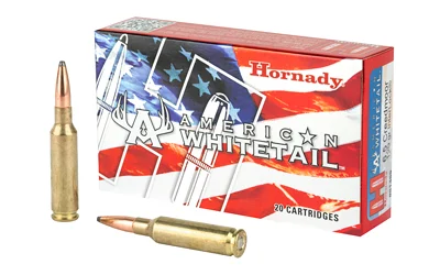 Hornady American Whitetail 6.5 Creedmoor 129 Grain InterLock ammunition featuring a Spire Point bullet designed for controlled expansion and deep penetration, ideal for deer hunting.