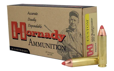 Hornady Custom 450 Bushmaster 250 Grain FTX ammunition featuring a Flex Tip® bullet design for rapid expansion and deep penetration.